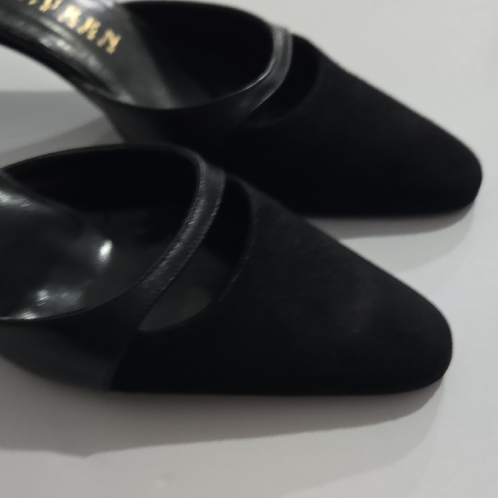Lauren Ralph Lauren Women's 5.5 Black Suede & Leather Kitten Heel Mules - Picture 14 of 16